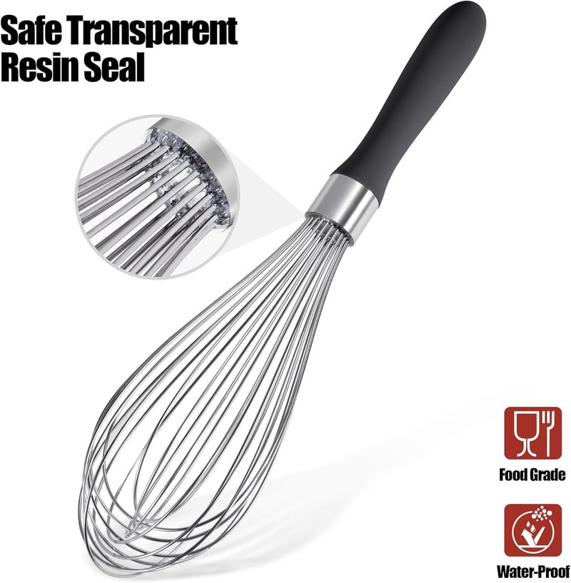 Doosu 18/8 Stainless Steel Balloon Whisk, Kitchen Whisk for Cooking Handheld Egg Beater with Rust-Proof Sturdy Wires & Non-Slip Silicone Handle for Beating, Stirring, Blending (12 Wires, Black) - Image 5
